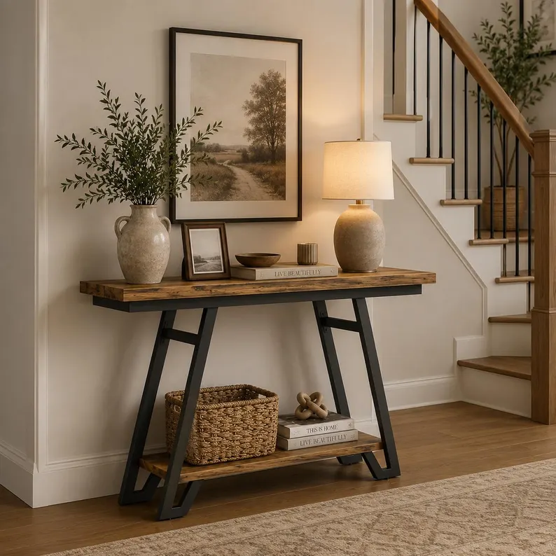 Console Table with Storage Shelves